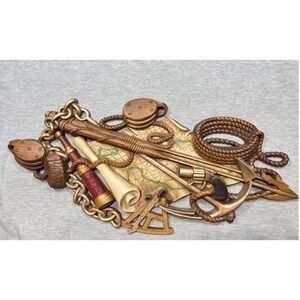 Vtg Burwood Nautical Decor Wall Art Sculpture Maritime Map Exploration 34x17